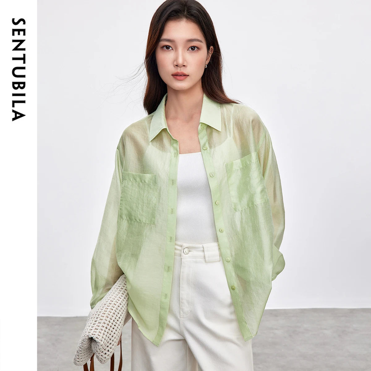 SENTUBILA 2025 New Lyocell Women's Shirt Basic